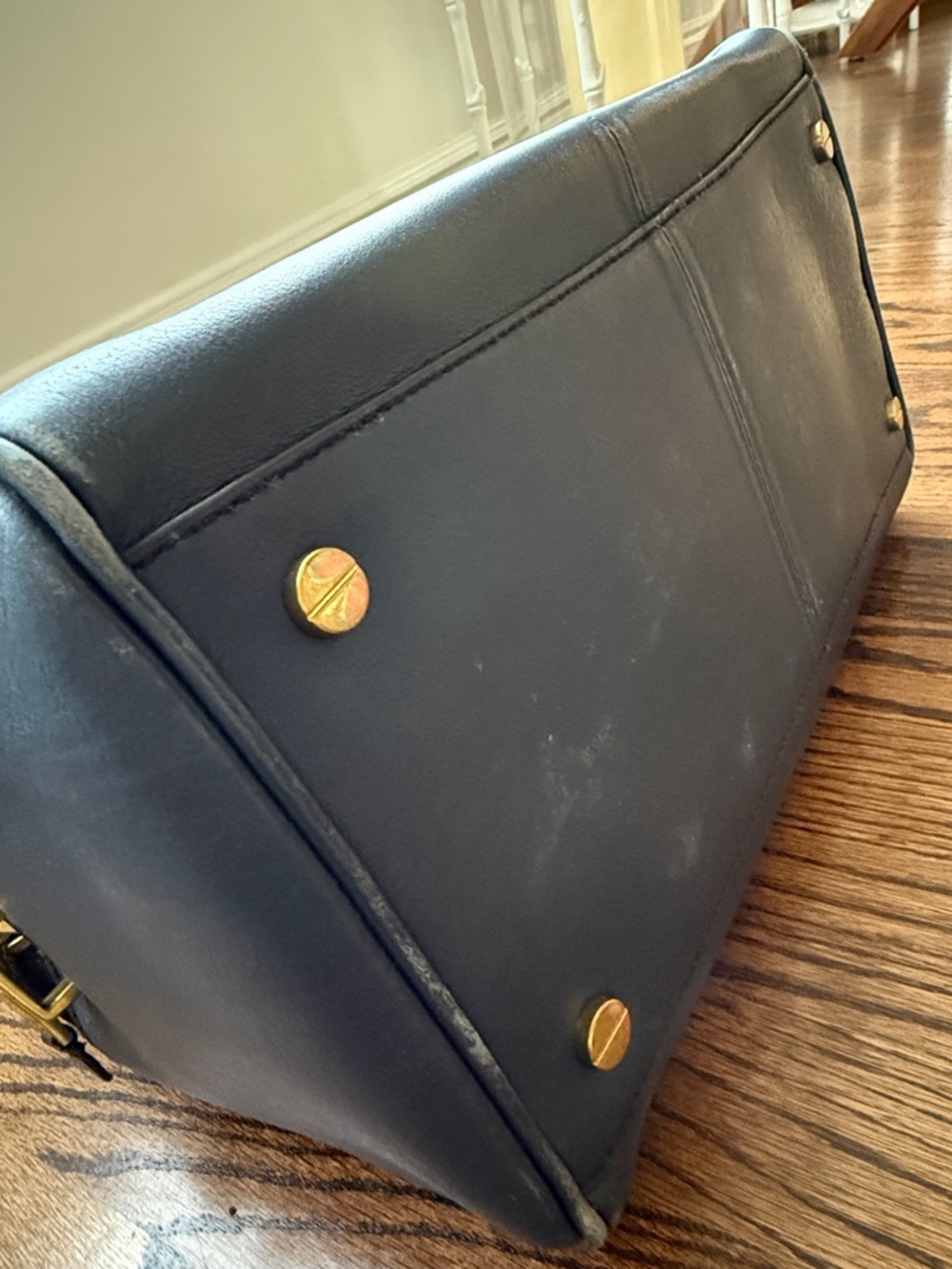 J.Crew Classic Dark Blue Leather Carryall - curca 2016 - Picture 4 of 8